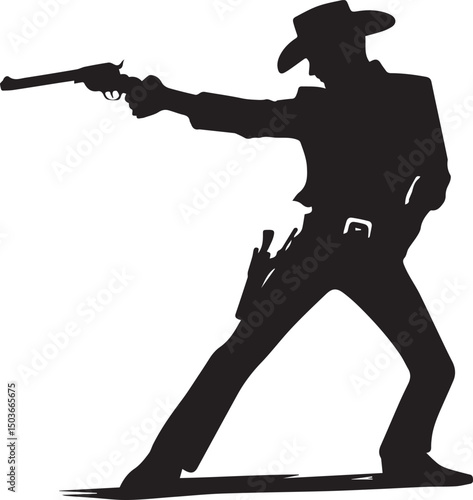 black and white gunslinger, gunslinger silhouette vector icon, gunslinger vector