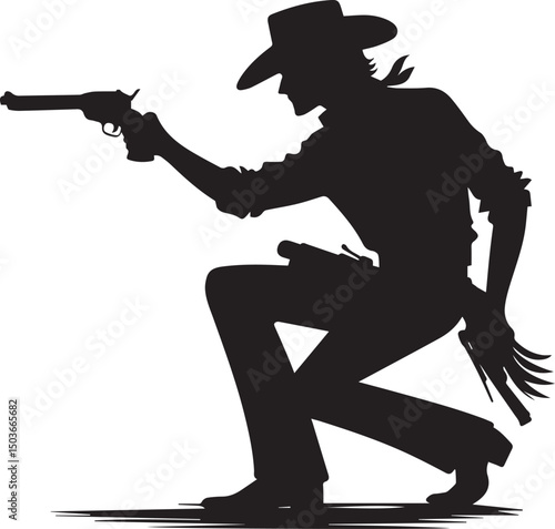 black and white gunslinger, gunslinger silhouette vector icon, gunslinger vector