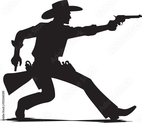 black and white gunslinger, gunslinger silhouette vector icon, gunslinger vector