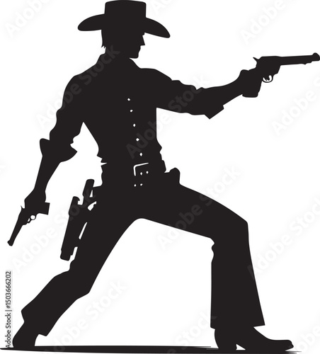 black and white gunslinger, gunslinger silhouette vector icon, gunslinger vector