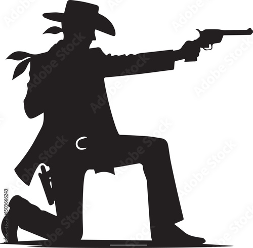black and white gunslinger, gunslinger silhouette vector icon, gunslinger vector