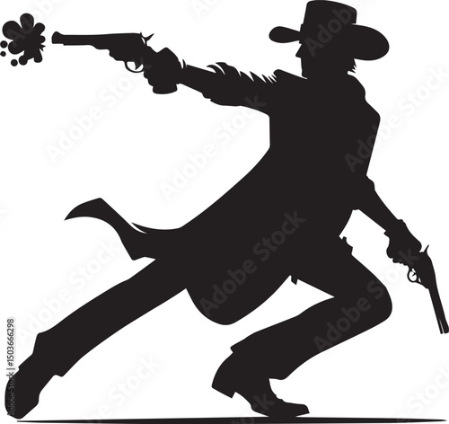 black and white gunslinger, gunslinger silhouette vector icon, gunslinger vector
