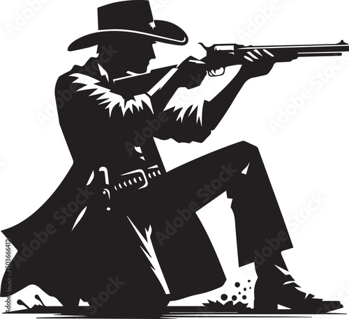 black and white gunslinger, gunslinger silhouette vector icon, gunslinger vector