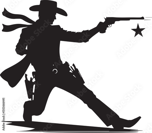 black and white gunslinger, gunslinger silhouette vector icon, gunslinger vector