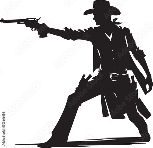 black and white gunslinger, gunslinger silhouette vector icon, gunslinger vector