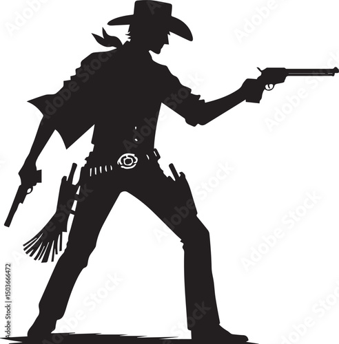 black and white gunslinger, gunslinger silhouette vector icon, gunslinger vector