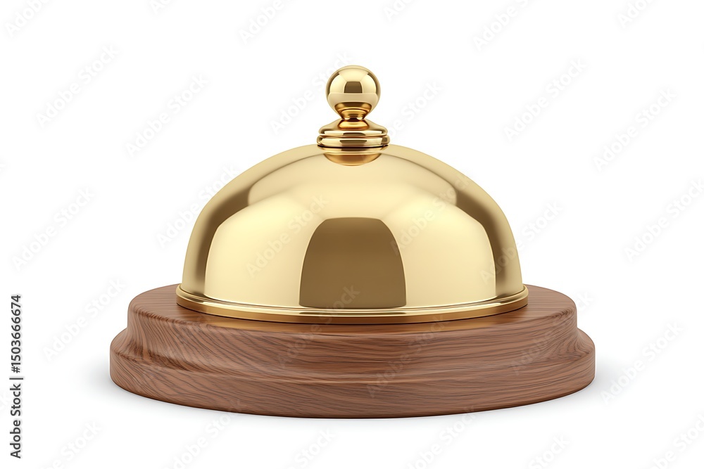 Polished Brass Call Bell on Wood Base, Isolated Still Life. Polished Brass Call Bell on Wood Base, Isolated Still Life.