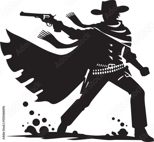 black and white gunslinger, gunslinger silhouette vector icon, gunslinger vector