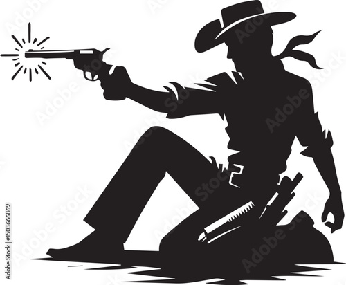 black and white gunslinger, gunslinger silhouette vector icon, gunslinger vector