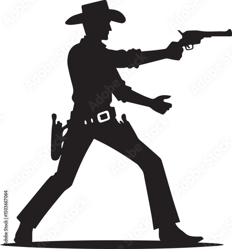black and white gunslinger, gunslinger silhouette vector icon, gunslinger vector