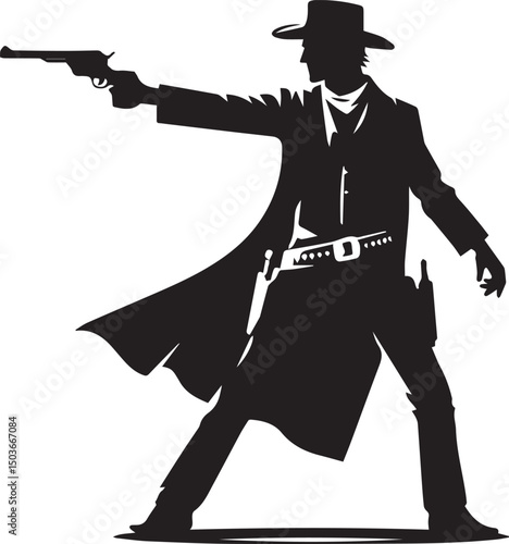 black and white gunslinger, gunslinger silhouette vector icon, gunslinger vector