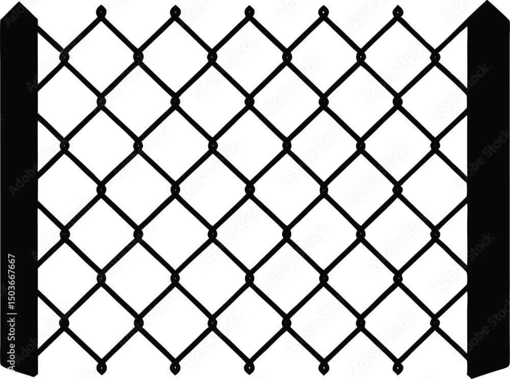 Naklejka premium Chain link net silhouette, Decorative fence wire mesh isolated silhouette. vector illustration