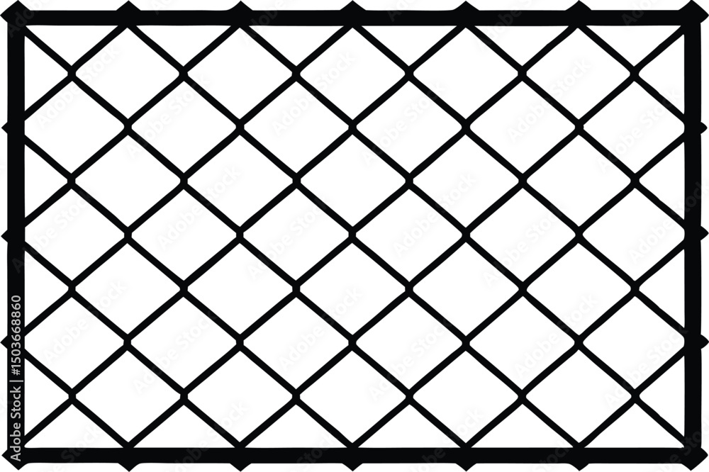 Fototapeta premium Chain link net silhouette, Decorative fence wire mesh isolated silhouette. vector illustration