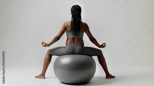 ebony african pregnant woman balance her body and bounce ball training