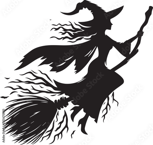 Wallpaper Mural black and white flying witch, flying witch silhouette vector icon, flying witch logo vector Torontodigital.ca