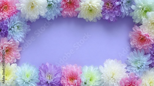 Pastel Chrysanthemum Flower Frame  Soft Floral Border  Spring Background  Purple Text Spac