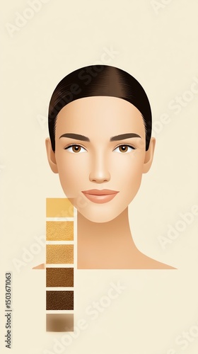 Skin Tones for Beauty Brands and Product Shade Guides Digital illustration showcasing diverse skin tones with a neutral background for beauty and cosmetic applications.