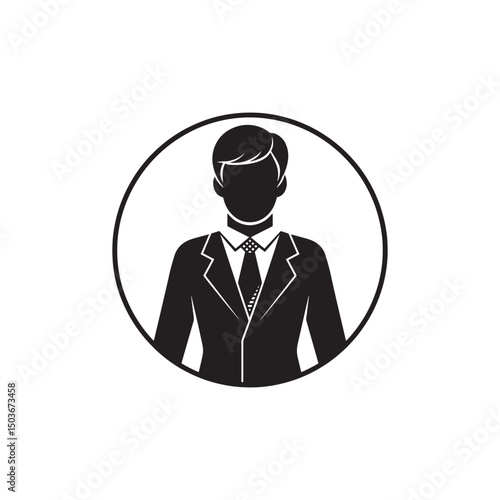 Business Professional Silhouette in a Circle. Professional Avatar Icons – Businessman Silhouettes in Black and White for Profile or Corporate Use