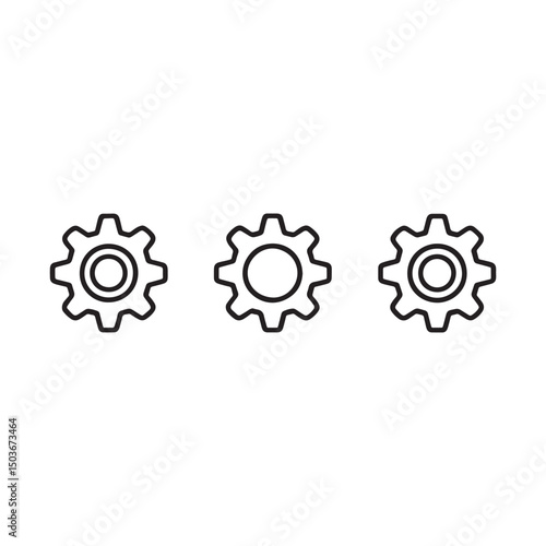 Three Simple Gear Icons Isolated on White Background. Gear Icons Collection – Black & White Mechanical Settings Symbols. Setting icon