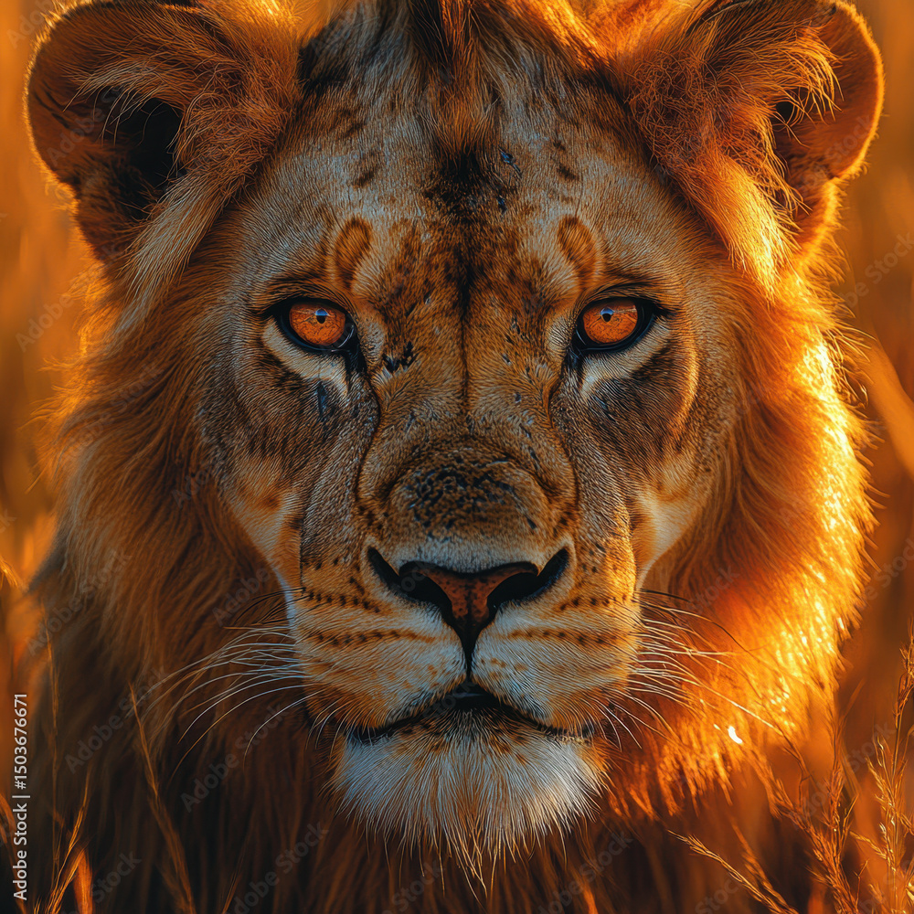 Naklejka premium A lion resting majestically in the wild.