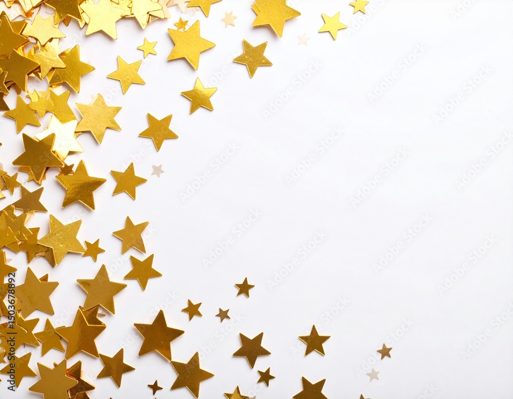 Scattered gold stars or confetti in a corner fade into white Scattered gold stars or confetti in a corner fade into white