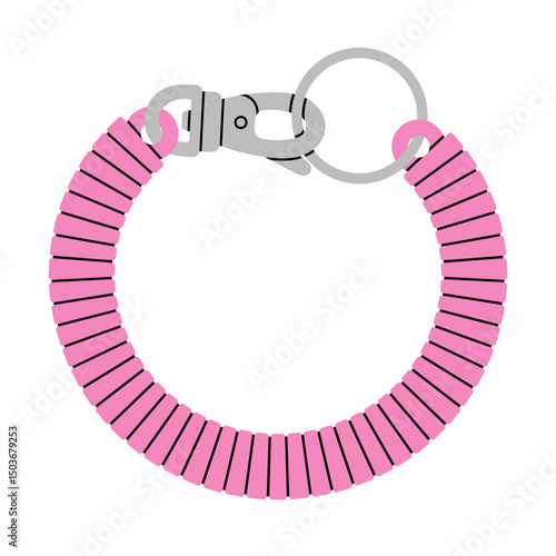 Illustration of a stylish rubber bracelet keychain with a carabiner clip. Can be used for promotion, souvenir or fashion accessories shop designs. Vector illustration isolated on white background.