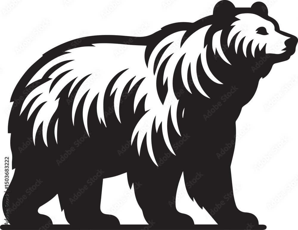 Fototapeta premium black and white bear, bear silhouette vector icon full body