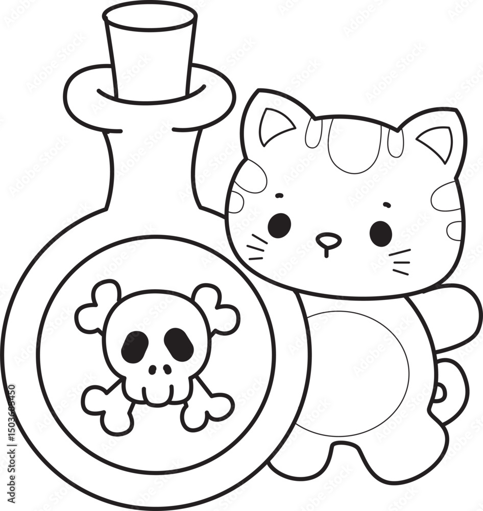Obraz premium Lineart of a bunch of cute cat with various activities. Outline ofkKawaii animal kitty for scrapbook and sticker.