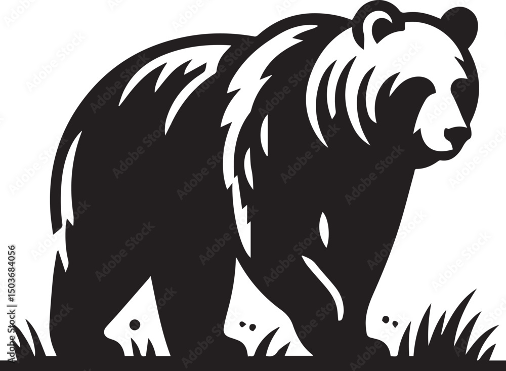Fototapeta premium black and white bear, bear silhouette vector icon full body