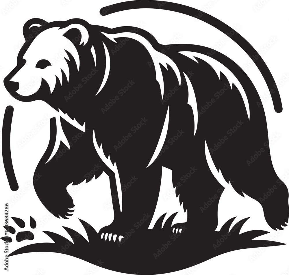 Fototapeta premium black and white bear, bear silhouette vector icon full body