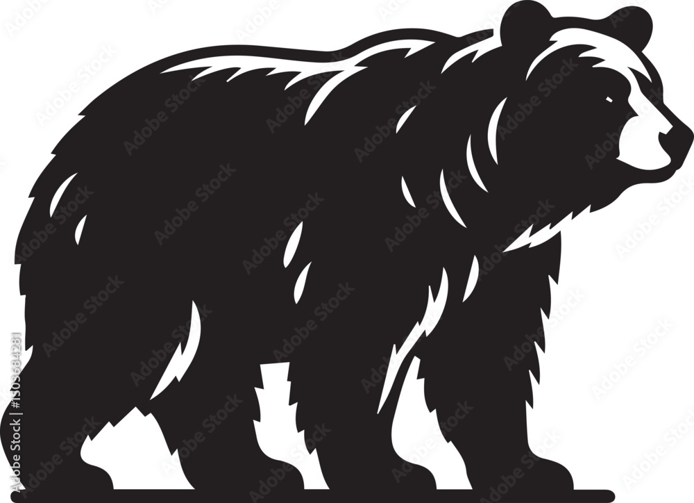 Fototapeta premium black and white bear, bear silhouette vector icon full body