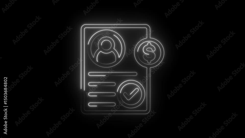 Neon approved loan application animated concept with user profile icon and dollar symbol Neon approved loan application animated concept with user profile icon and dollar symbol