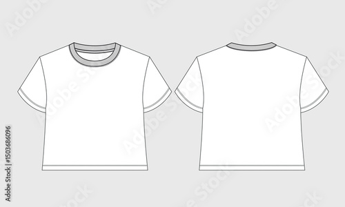Short sleeve t shirt tops for ladies. technical drawing vector illustration template front and back