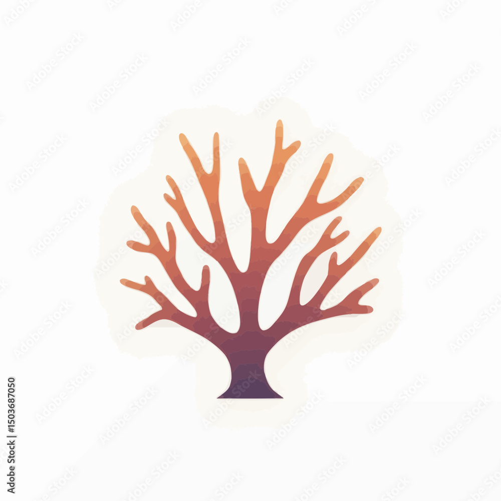 Naklejka premium Abstract Tree Illustration Gradient From Orange to Purple Isolated on White
