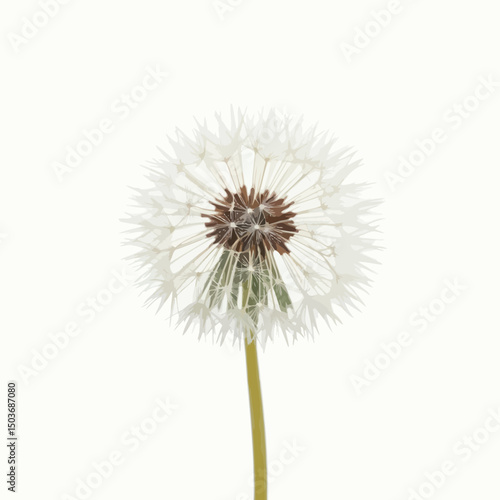 Close up White Dandelion Flower Head with Seeds on White Background