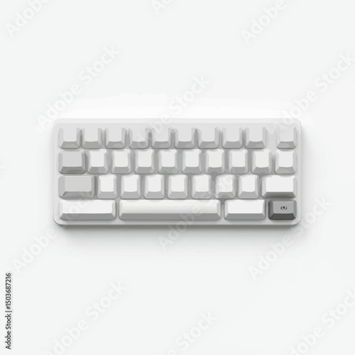 Isolated White Compact Keyboard on Clean White Background Top View