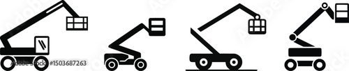 Vector Silhouette of Boom Lift Cherry Picker on Plain White Background

