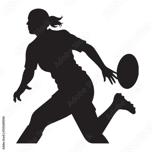 Ladies Rugby Player Silhouette Vector Illustration Silhouette white Background.