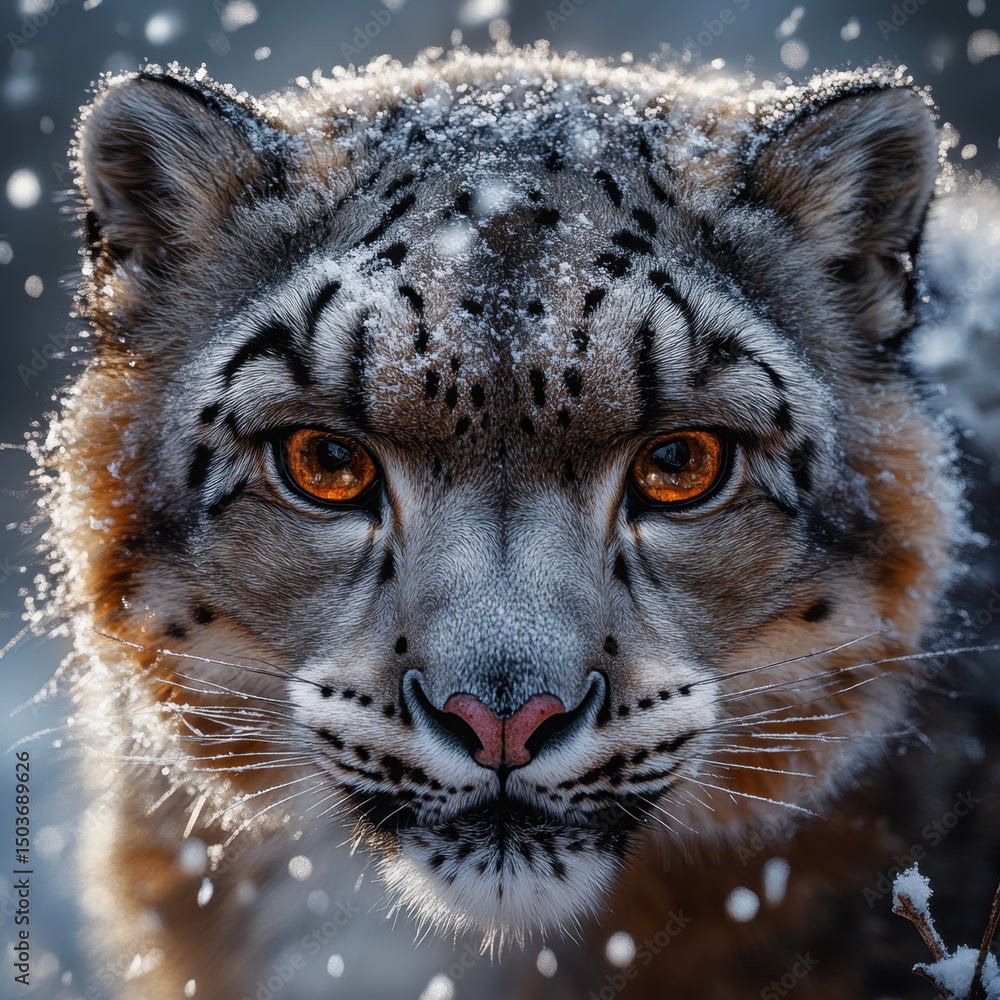 Obraz premium Snow leopard in snow.