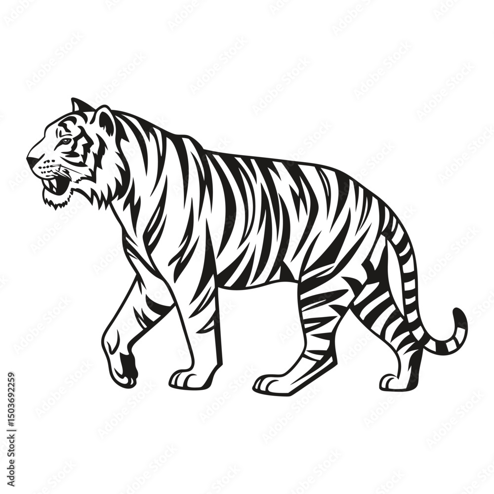 Obraz premium Bold Tiger Silhouette Vector Black and White Profile Graphic Design
