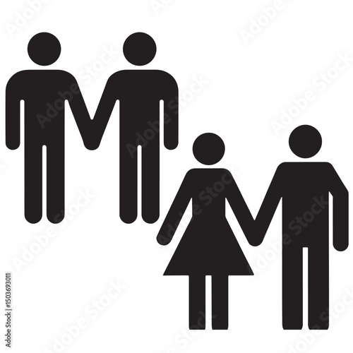 black and white silhouettes of diverse people couples holding hands symbolizing love unity family and human connection in minimal graphic flat design style