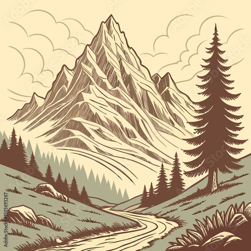 Mountain Tree illustrator premium vector design