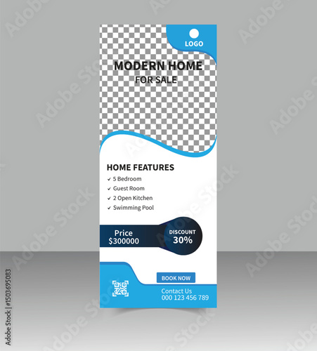 Modern Real Estate Roll-Up Banner Design Template for Property Promotion, Realtor Advertising, Open House Events, and Real Estate Agency Marketing Display Stand