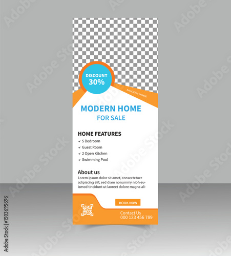 Modern Real Estate Roll-Up Banner Design Template for Property Promotion, Realtor Advertising, Open House Events, and Real Estate Agency Marketing Display Stand