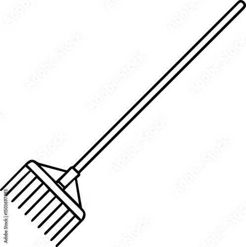 rake outline vector illustration, coloring book page line art