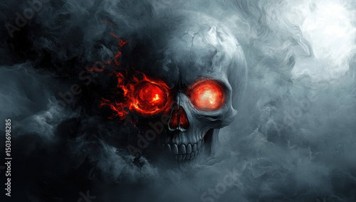 Fiery Skull in Smoky Darkness