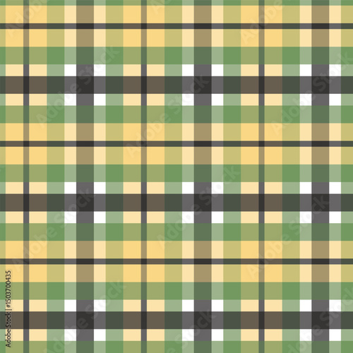 Black White Green and Yellow Plaid creating a seamless pattern print