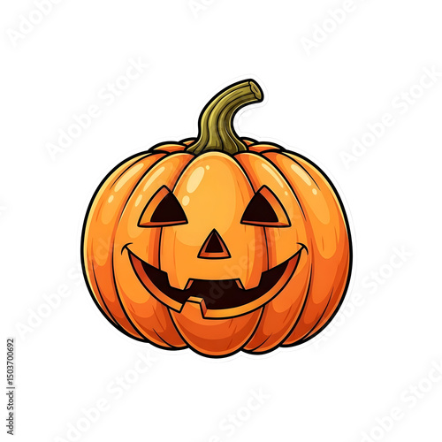 Cartoon sticker of smiling Halloween pumpkin, transparent background