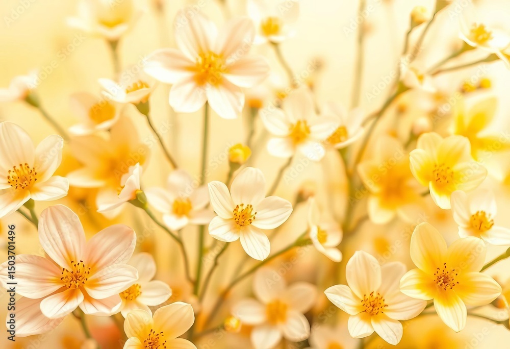 Fototapeta premium Soft spring background, abstract yellow and white floral design, pastel tones, beauty, image