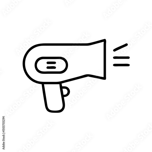 Hair dryer icon in minimalist design with black lines on white  